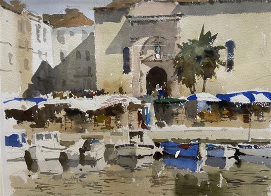 John Yardley (1933-), watercolour, Mediterranean harbour scene, signed, 30 x 40cm